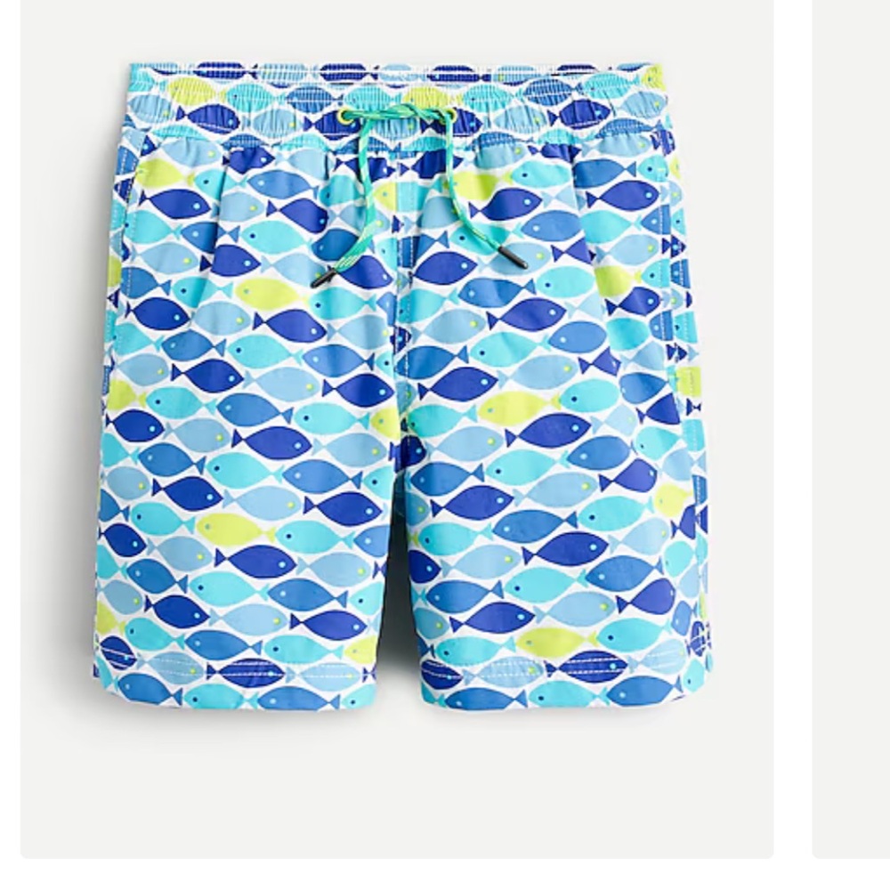 J crew crewcuts boys swim trunks UPF 50 blue white lime green yellow fish 2T